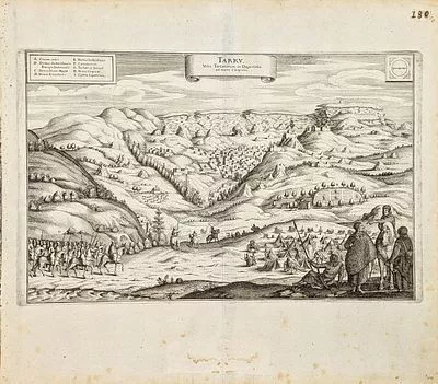 (П) Маттеус Мериан Cтарший (1593 - 1650) - Дагестан. Вид на город Тарки, 1695 г. Бумага верже, ...