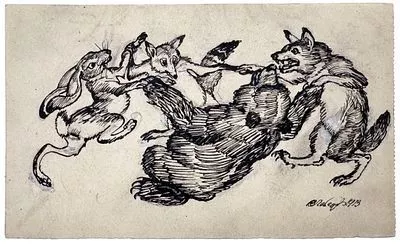 Лебедев Владимир Васильевич (1891–1967) Эскиз иллюстрации. 1913 г.
10 х 17,5 см

Бумага, тушь

Лебедев Владимир Васильевич (1891–1967) – художник, график. Один из основоположников советской книжной иллюстрации. Посещал мастерскую Ф.А. Рубо (1910–1914), Шк