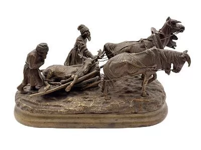 (П)* Евгений Иванович Напс (1848–1886) - Возвращение с охоты. 1900-е. Бронза. Осн. 28,5 x 14,5 ...