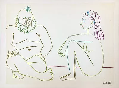 (П) Пикассо Пабло (1881 - 1973) - Два характера. 1954 г. Бумага, литография. 26,5 х 35 см ...