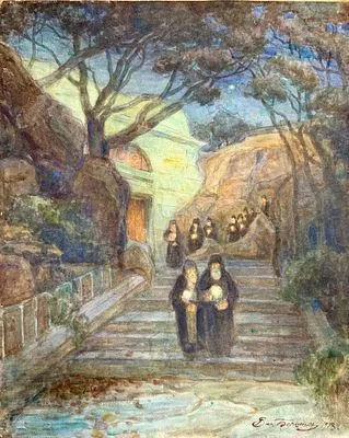 (П) Берингер Василий Яковлевич (1875-1942) - Георгиевский монастырь. 1913 г. Бумага на картоне, ...