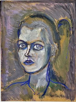 (П) Гликман Гавриил Давидович (1913-2003) - Голова девушки. №77. 1970 г. Картон, темпера 59 х ...